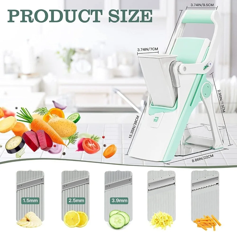 New in box! Safe Multi Blade Mandoline Food Slicer Vegetable chopper Teal